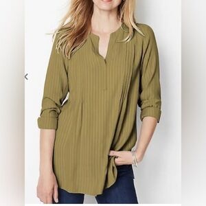 J. Jill Pintucked Tunic Top Striped Green Pullover Oversized
